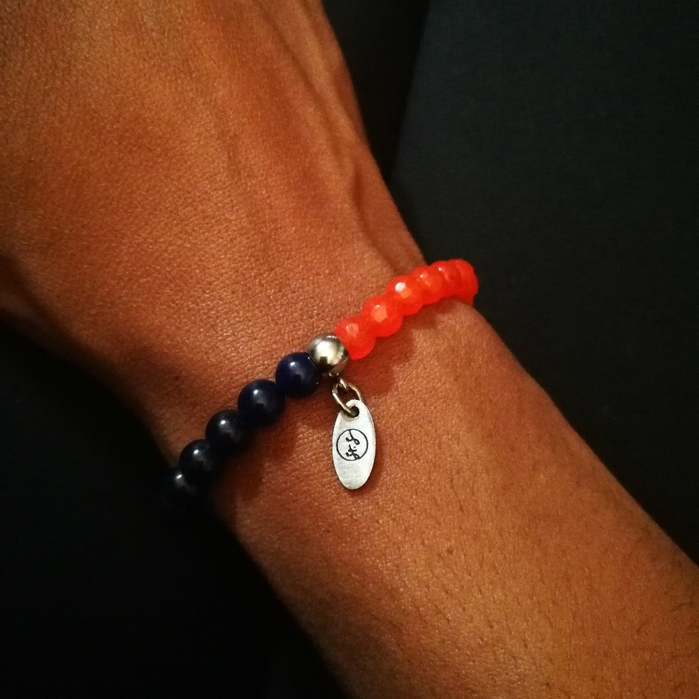 Handmade Orange & Blue Jade Gemstone Bracelet
